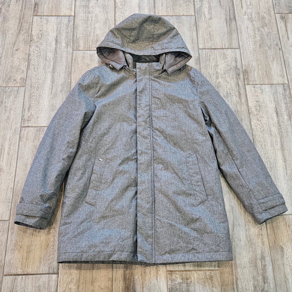Untuckit Parka Jacket Mens L Grey Hooded Quilted Winter Coat Commuter Business